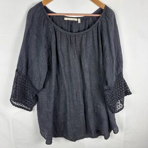 Soft Surroundings Womens ¾ sleeve Linen Peasant Blouse Top XL Oversize Lagenlook